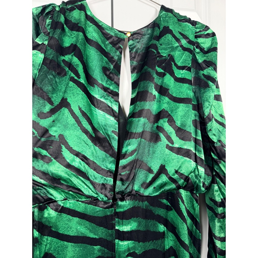 NWT Topshop Green Black Zebra Print Ruched V-Neck Midi Dress Long Sleeve sz12 - Picture 12 of 13